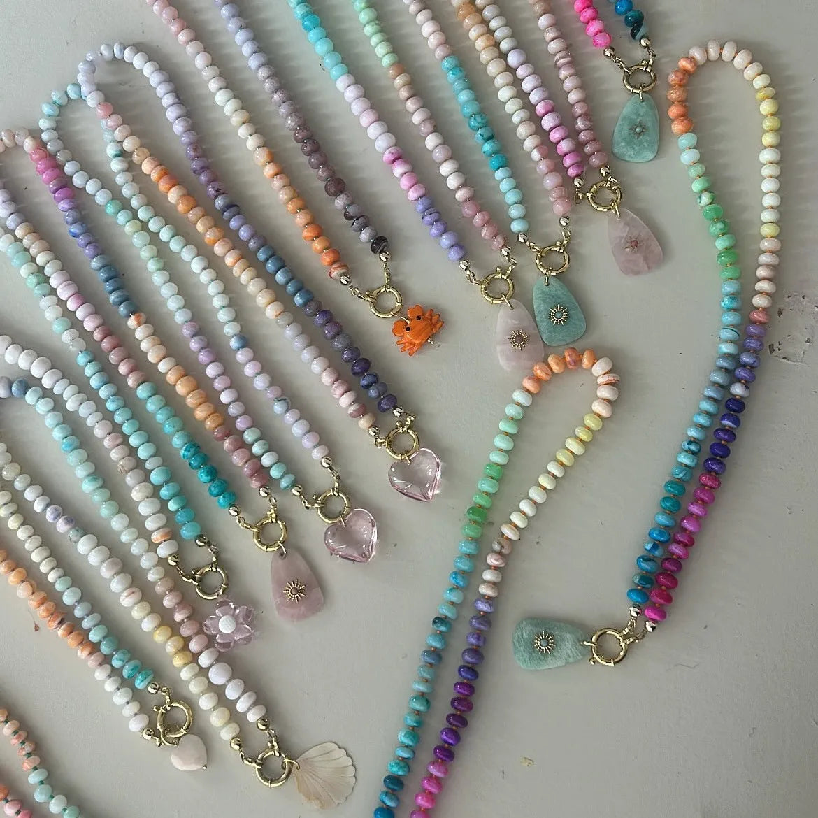 Handmade Colorful Glass Beaded Flower Neckalce Stainless Steel Geometric Natural Stone Pendant Choker Summer Beach Jewelry Gift