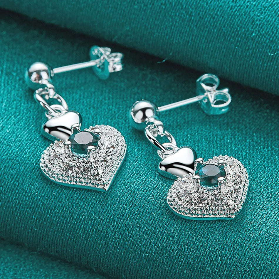 URMYLADY 925 Sterling Silver Heart Zircon Stud Earrings For Women Wedding Party Fashion Charm Jewelry
