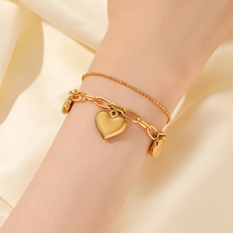 EILIECK 316L Stainless Steel Starfish Heart Pearl Charm Bracelet For Women Trendy Gold Color Wrist Chain Jewelry Holiday Gifts