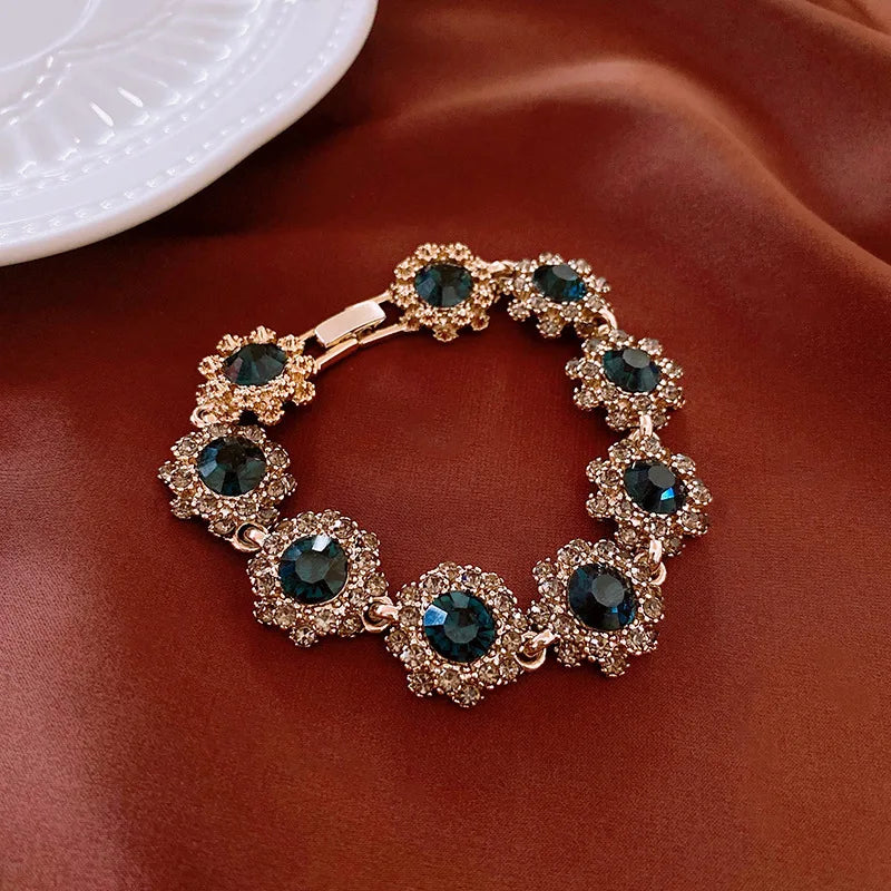 Vintage Amethyst Round Flower Cluster Necklace Bracelet Earring Jewelry Set Antique Silver Luxury Women Bridal Wedding Jewelry N