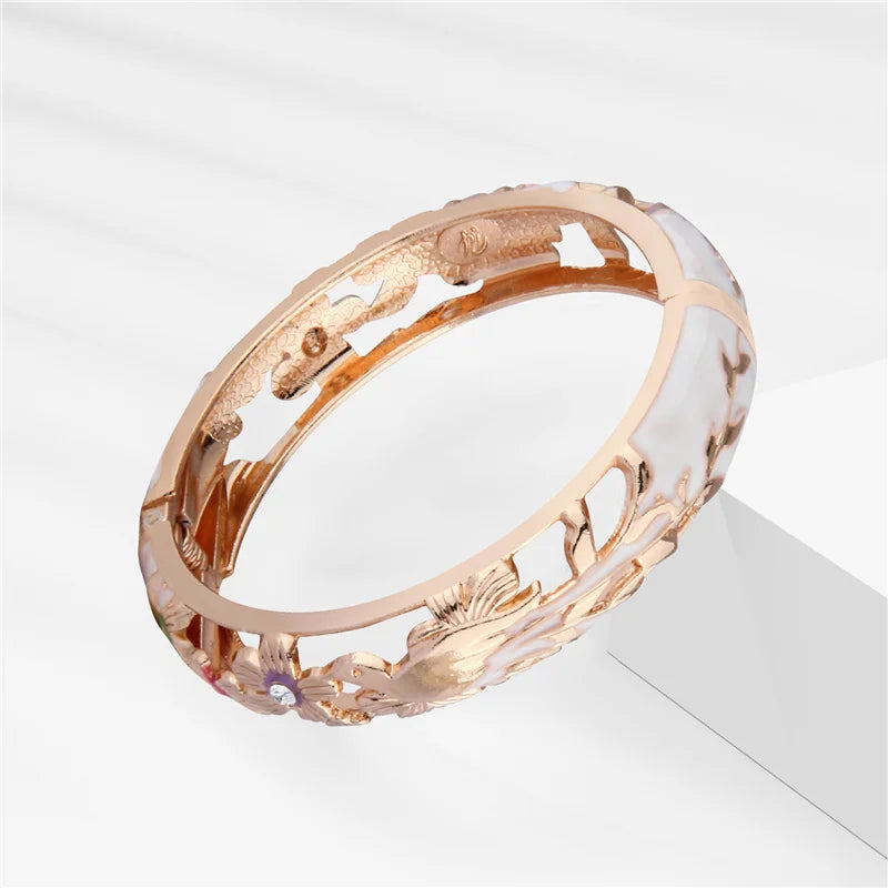 Hollow Bangles For Women Bracelets On Hand Bird Cloisonne Enamel Jewelry Women's Hand Bracelet Female Bangle Gifts For Wife Girl