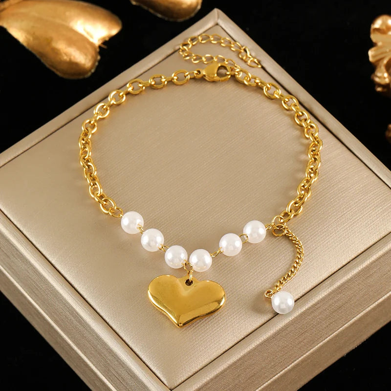 EILIECK 316L Stainless Steel Metal Gold Color Charm Bracelet Wrist Chain Trendy Texture Jewelry for Women Bijoux Femme Gift