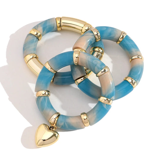 New Acrylic Thick Tube Bead Bracelets Set Fashion Geometric Bamboo Beaded Bangle Bracelets Jewelry Gifts Accessory