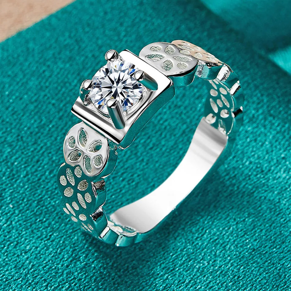 URMYLADY 925 Sterling Silver Square Zircon Hollow 6-10# Ring For Women Wedding Engagement Fashion Charm Jewelry