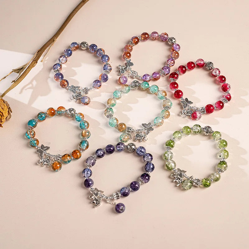 Fashion Ice crack Gradient Beaded Bracelet for Women Vintage Handmade Butterfly Elephant Bracelet Valentine's Jewelry Gifts
