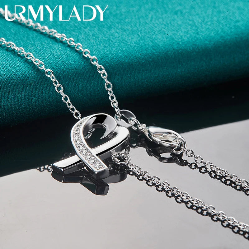URMYLADY 925 Sterling Silver Heart AAAAA Zircon 18 Inch Pendant Necklace For Women Wedding Engagement Fashion Jewelry Gifts