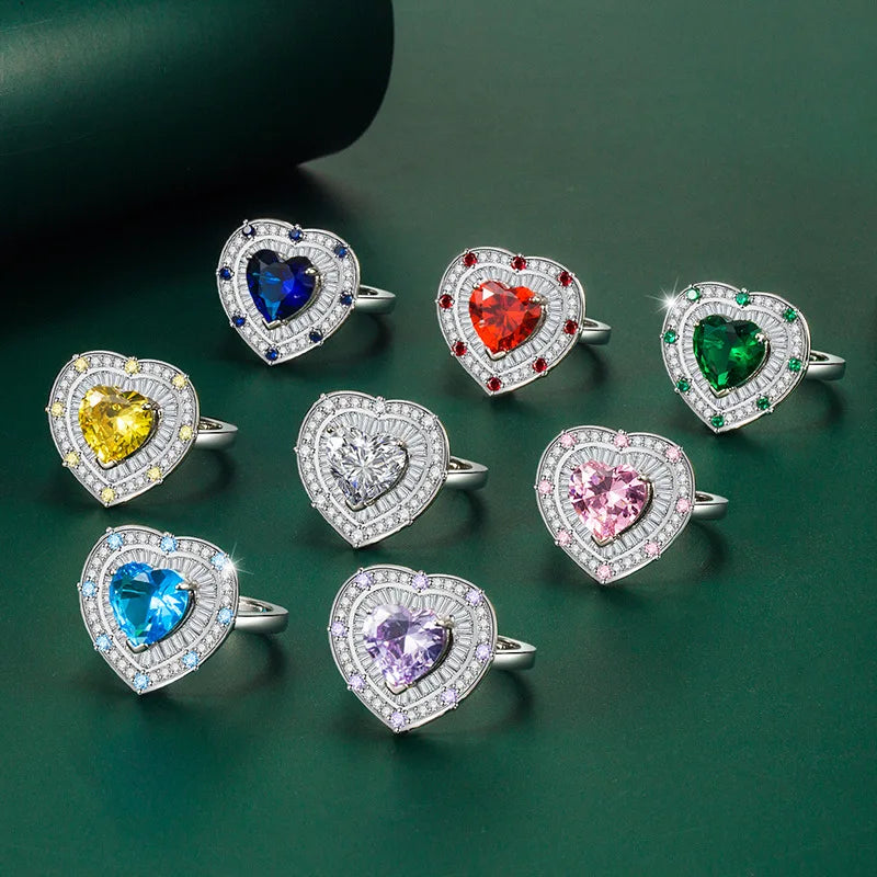 Nice 925 Sterling Silver Heart Ring Moissanite Adjustable Simplicity Exquisite For women Jewelry Wedding Plated 18K White Gold