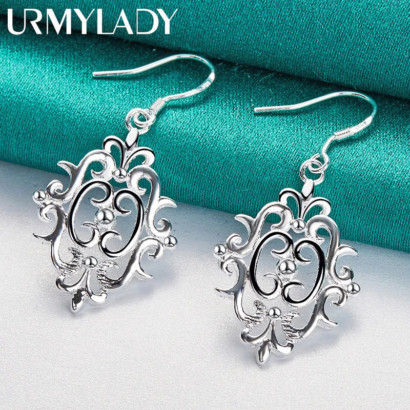 URMYLADY 925 Sterling Silver Hollow Flower Earrings Eardrop for Women Fashion Wedding Engagement Charm Jewelry