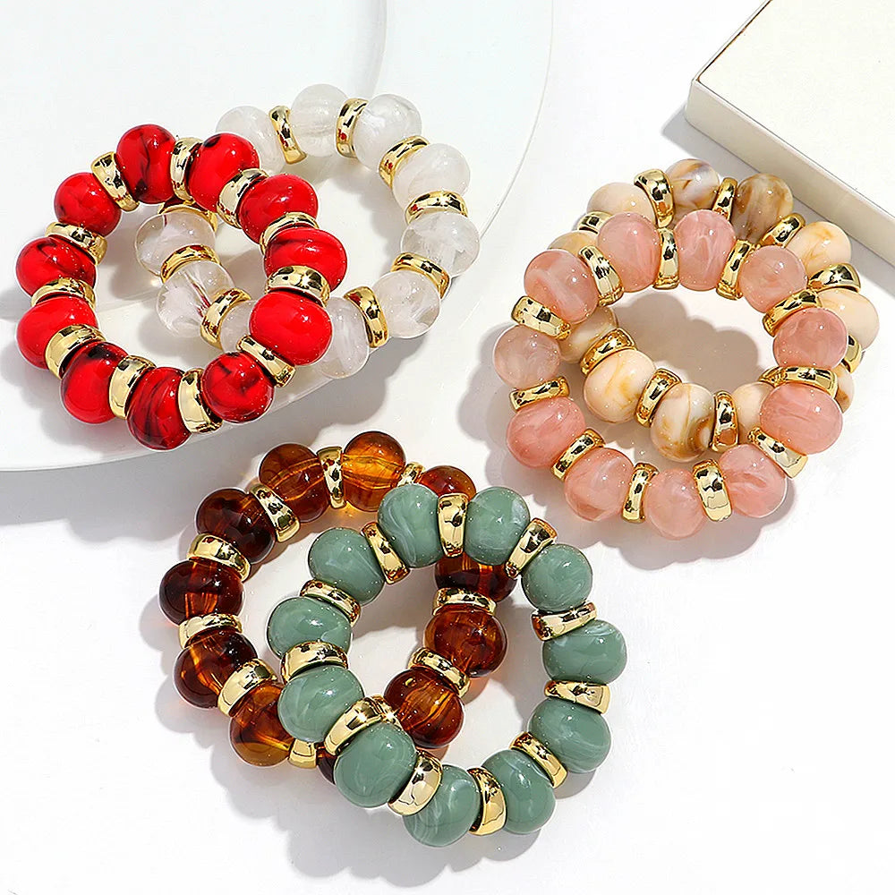 Trendy Acrylic Irregular Round Beads Elastic Bracelets Bangle Bohemian Big Resin Geometric CCB Beaded Bracelet Jewelry for Women