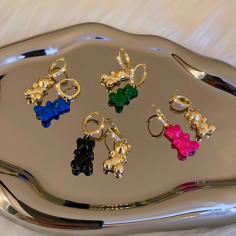 Cute Acrylic Candy Gummy Bear Dangle Earrings for Women Rainbow Bear CZ Hoop Earrings 2026 Fashion Sweet Girl Jewelry