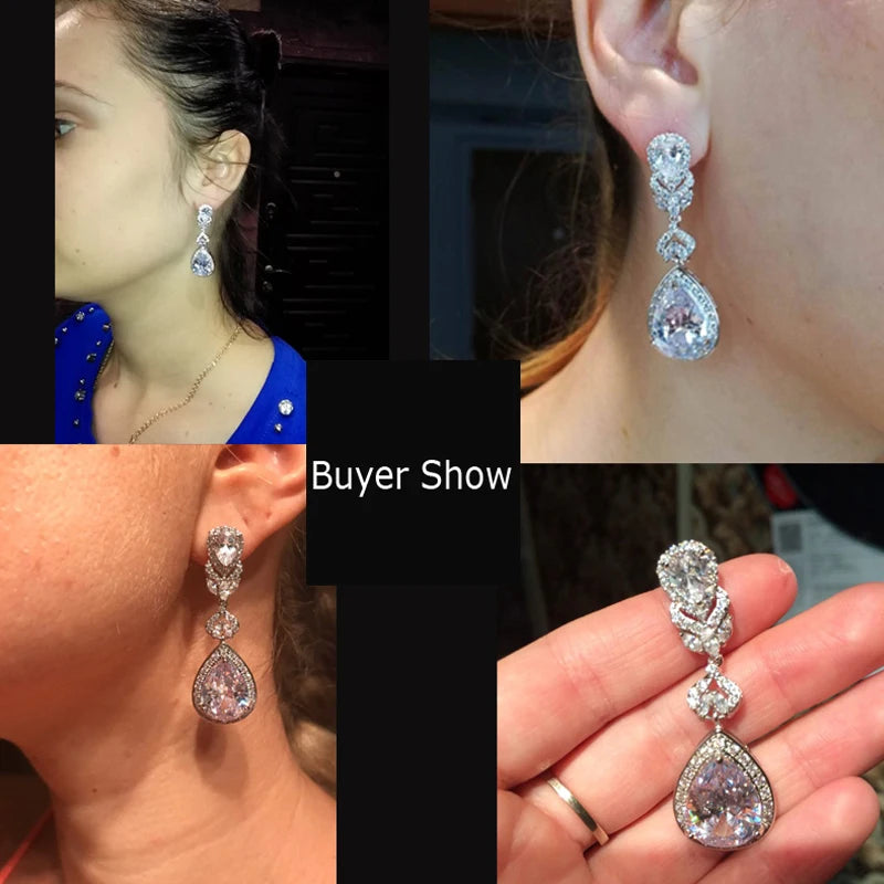 ThreeGraces Elegant Shiny Purple Water Drop Zirconia Big Long Bridal Wedding Party Earrings for Women Banquet Jewelry E1442