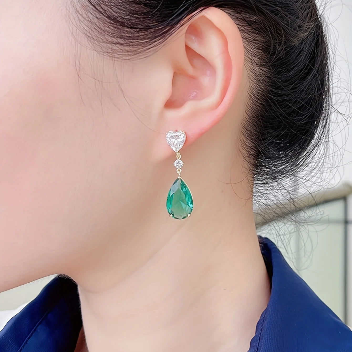 1pair Luxury Geometric Elegant Heart Water Drop Shape Earrings For Women Wedding Engagement Party Jewelry-no box