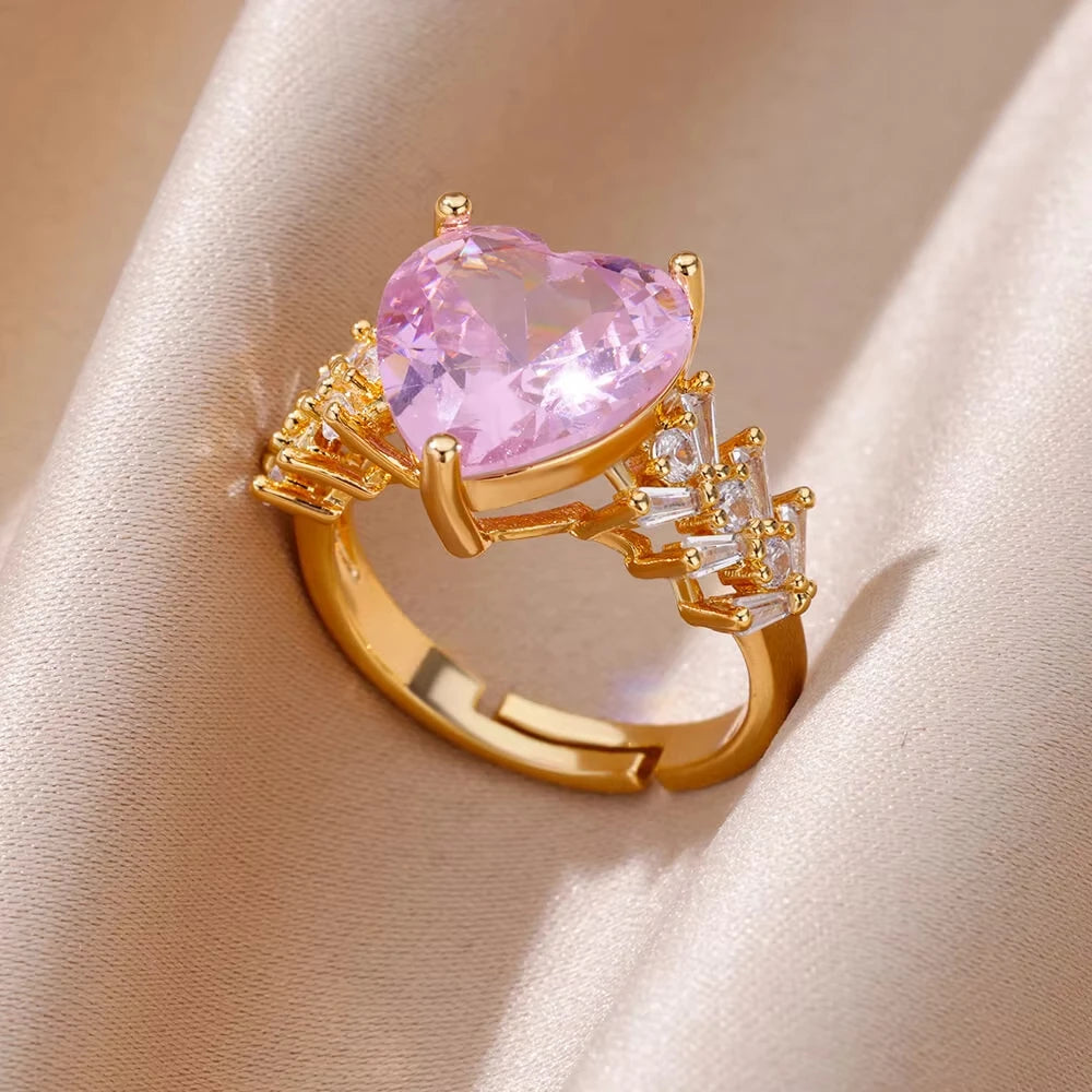 Stainless Steel Rings Gold Plated Colorful Stone Zircon Crystal Luxury Flower Ring For Women Wedding Jewelry Christmas Gift New