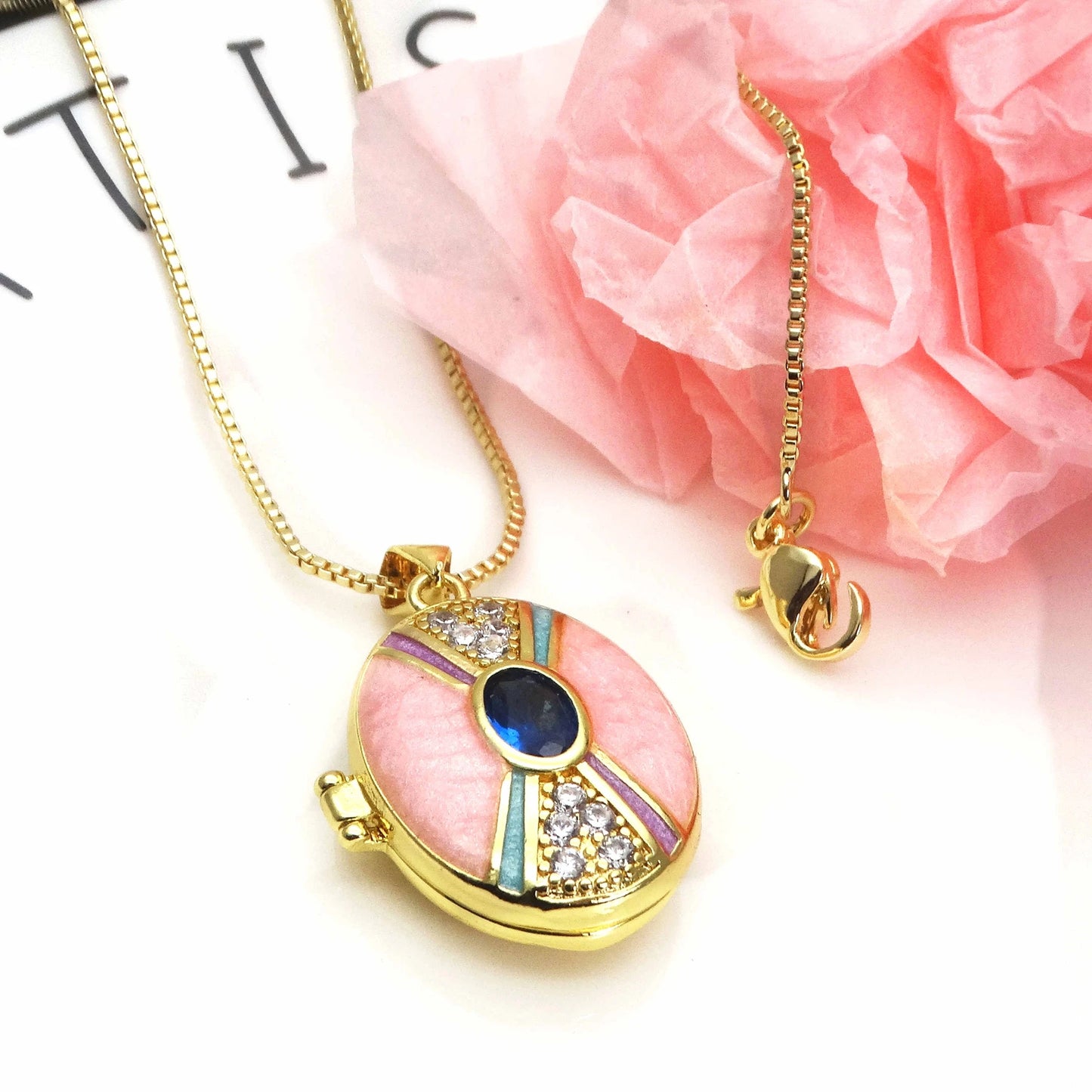 Micro Zircon oil drip photo box Pendant necklace case gaine pendant necklace copper chain jewelry necklace