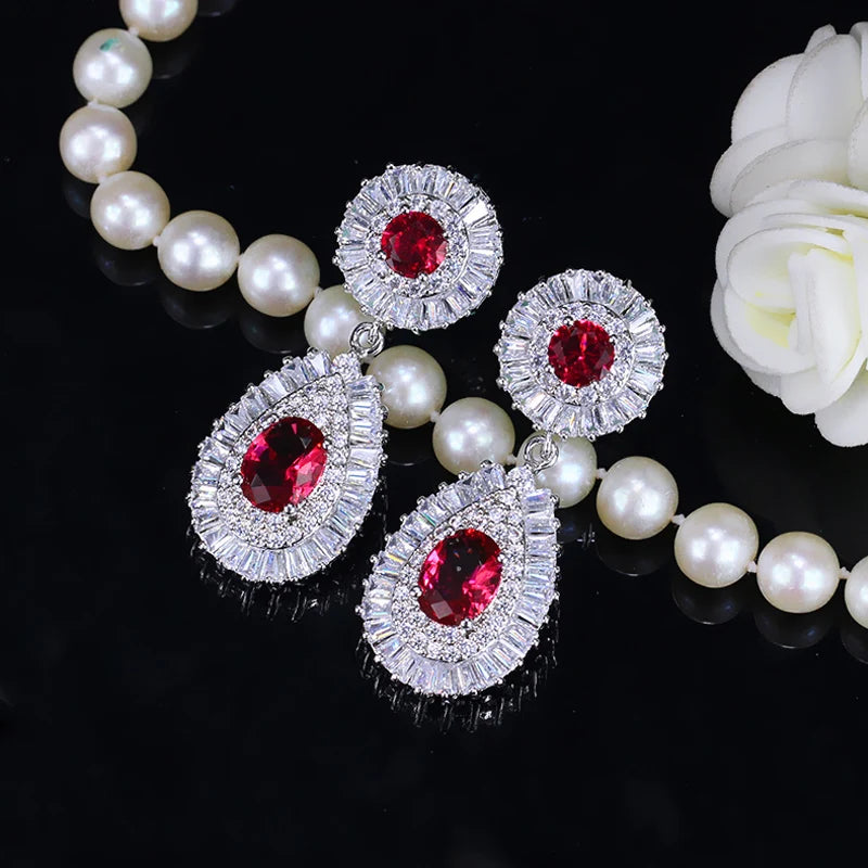 ThreeGraces Classic Red Cubic Zirconia Big Bridal Wedding Dangle Drop Earrings for Women Trendy Luxury Banquet Jewelry E1841