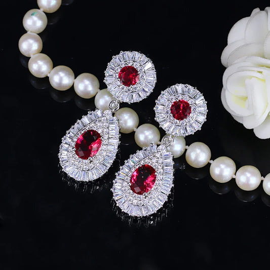 ThreeGraces Classic Red Cubic Zirconia Big Bridal Wedding Dangle Drop Earrings for Women Trendy Luxury Banquet Jewelry E1841