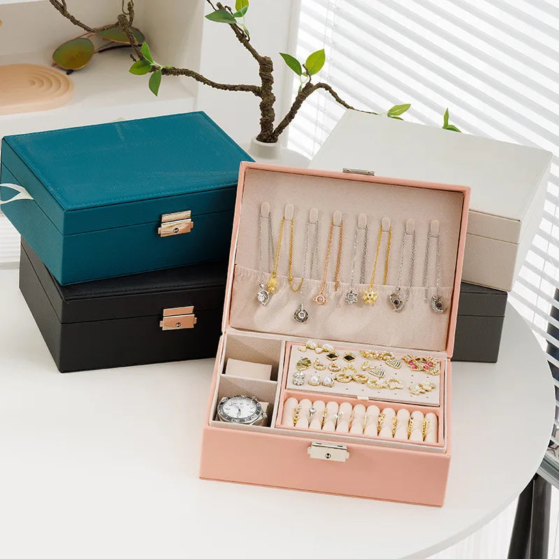 Double-layer Wooden Jewlery Box Ring Box Jewelry Boxes and Packaging with PU Leather Jewelry Storage Organizer and Makeup Case