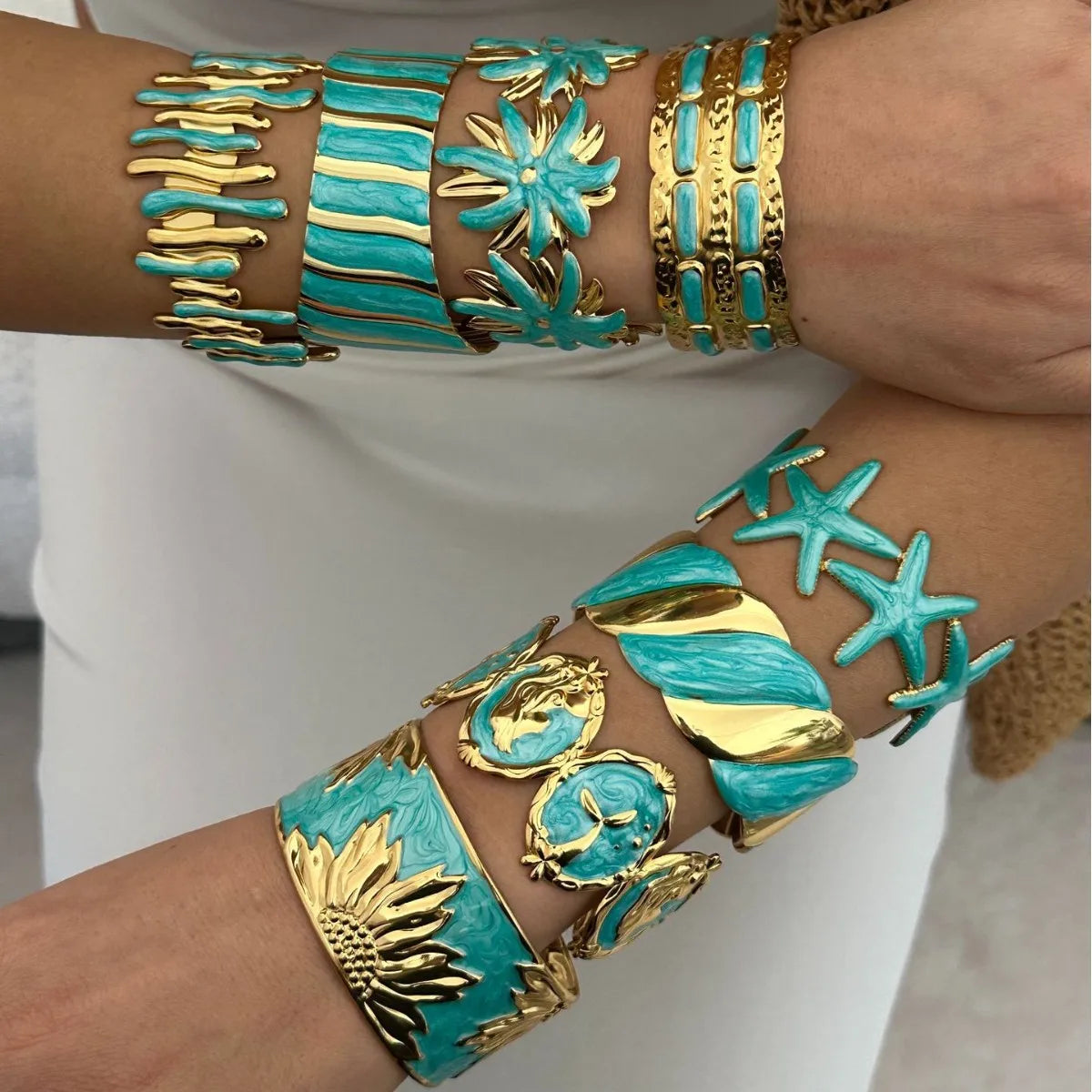 KMVEXO Blue Tones Y2K Vintage Imitation Enamel Irregular Geometry Open Bangle Women Bracelet Jewelry Man Trendy Party Aesthetic