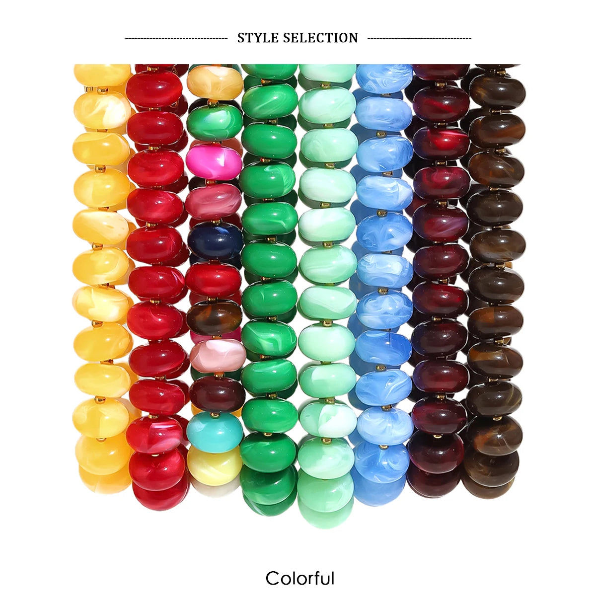 E.B.belle Colorful Bohemian Flat Disc Bead Necklace Stainless Steel 18K Gold Plated Bead Choker Summer Beach Women Jewelry Gift