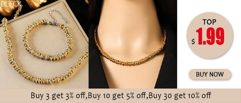 EILIECK 316L Stainless Steel Silver Color High Quality Metal Chain Necklace Bracelet Set Waterproof Popular Casual Jewelry Women