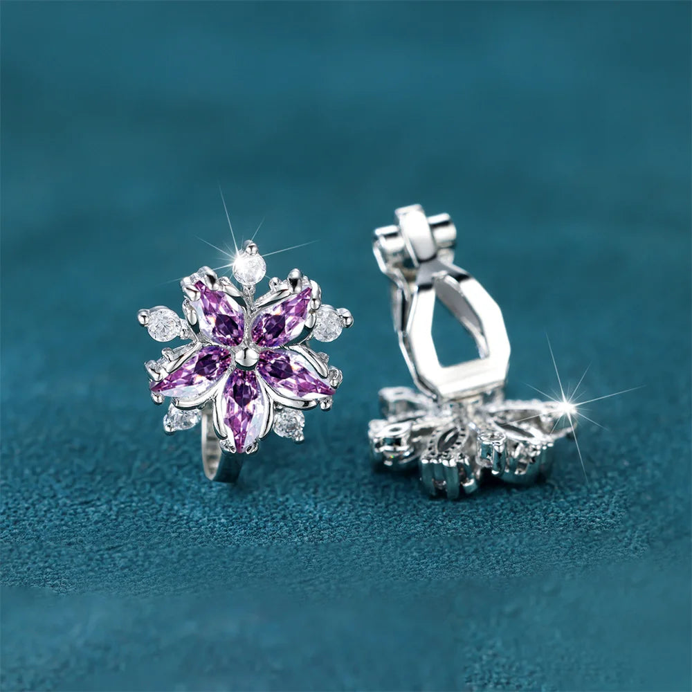 Luxury Female Small Red Zircon Stone Clip Earrings Charm Silver Color Wedding Jewelry For Women