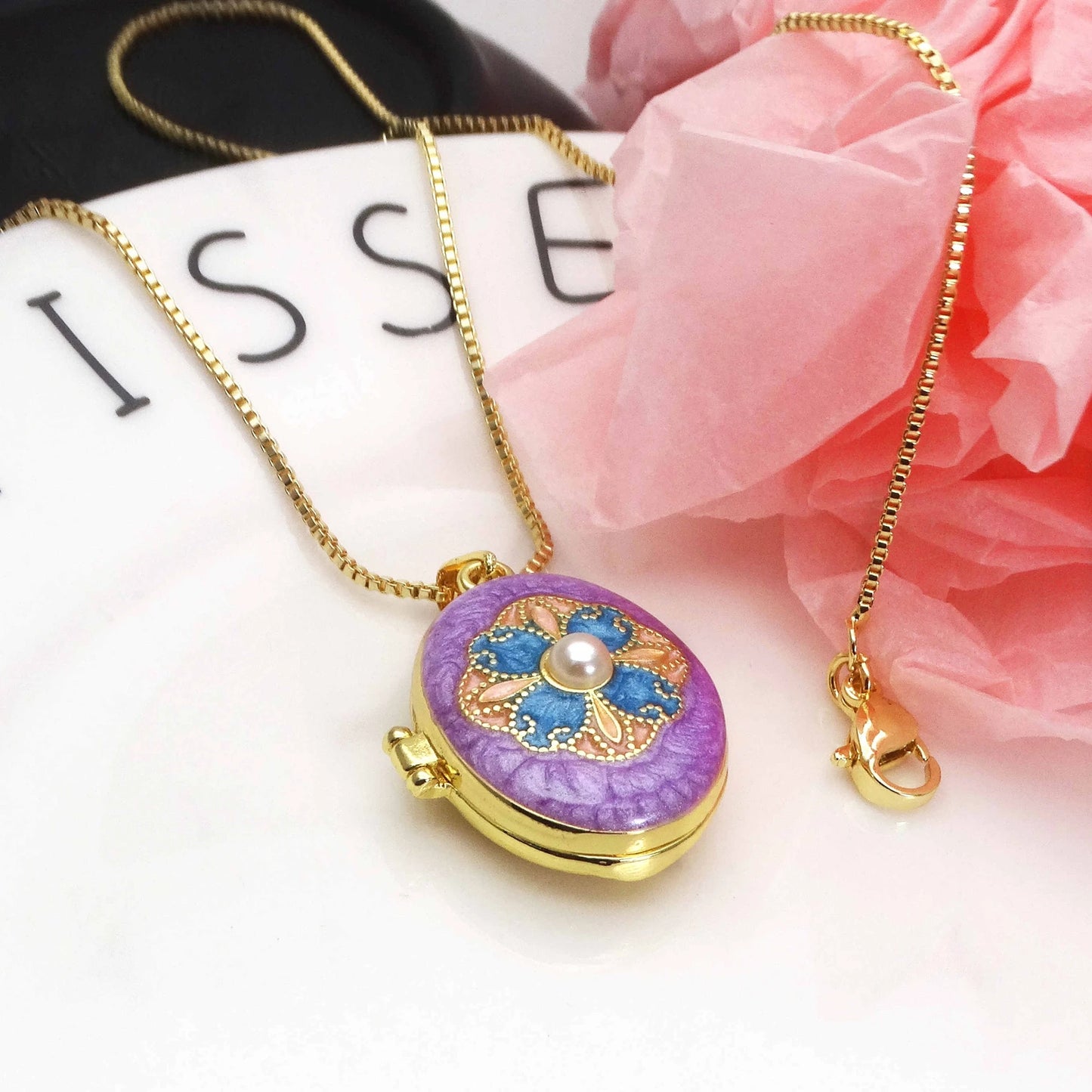 Micro Zircon oil drip photo box Pendant necklace Pearl Celtic Knot pendant necklace copper chain jewelry necklace