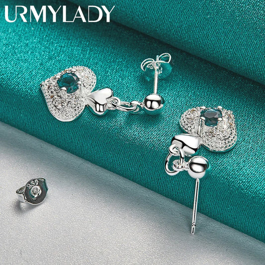 URMYLADY 925 Sterling Silver Heart Zircon Stud Earrings For Women Wedding Party Fashion Charm Jewelry