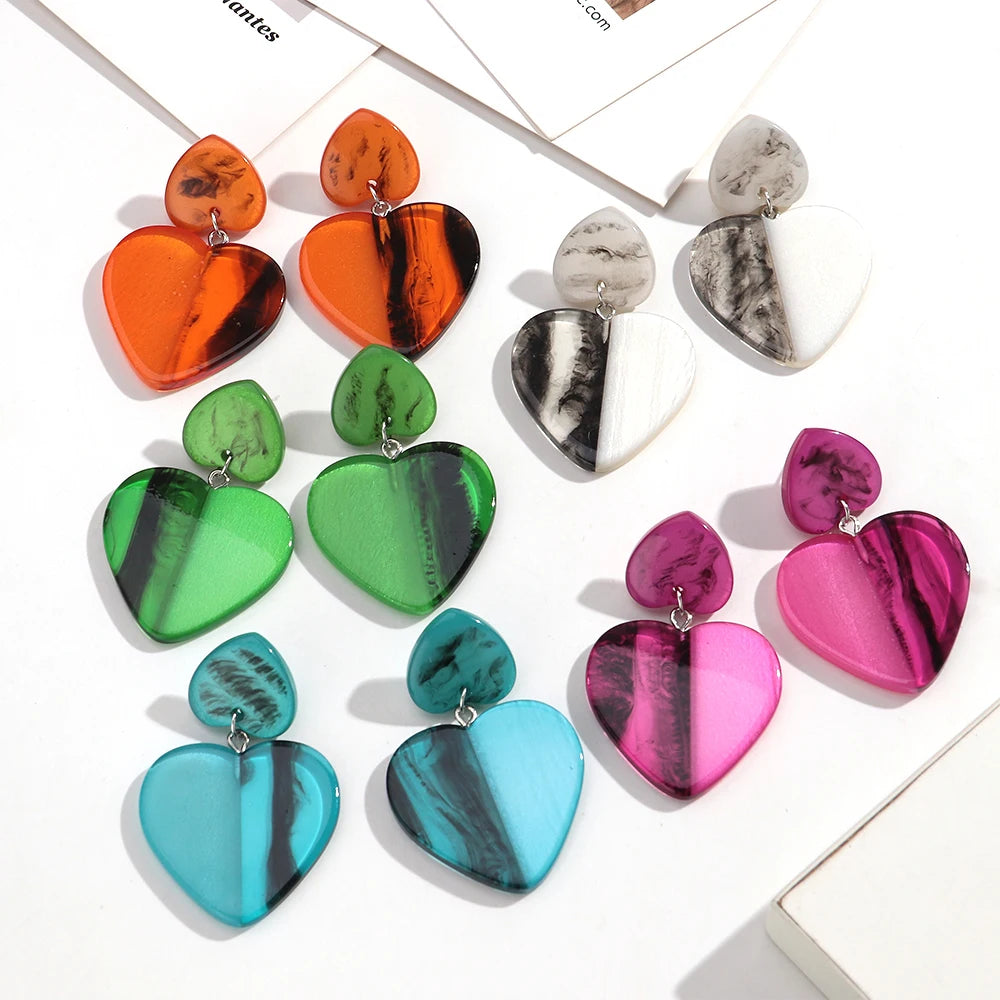 Fashion Colorful Large Heart Geometric Drop Earrings for Women New Acrylic Love Heart Dangle Earring Party Jewelry Gift