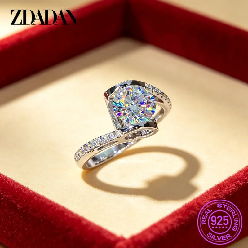ZDADAN 925 Sterling Silver 6.5mm 8mm Round Zircon Open Adjustable Rings For Women Fashion Jewelry