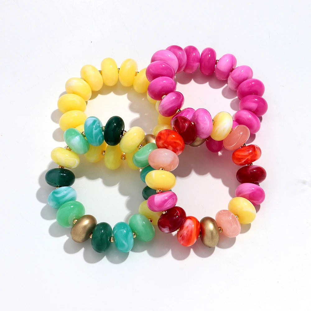 Boho Colorful Acrylic Geometric Flat Round Bead Stretch Bracelets Fashion Big Abacus Beaded Elastic Bracelet Jewelry 2026 Gifts