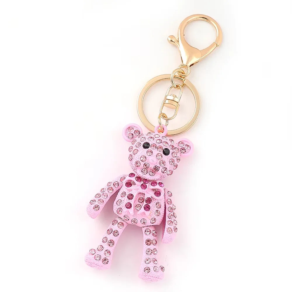 Cute Sweet Colorful Full Crystal Big Bear Key Chain Alloy Rhinestone Fashion Bag Accessories Keyring Jewelry Wholesale N9029