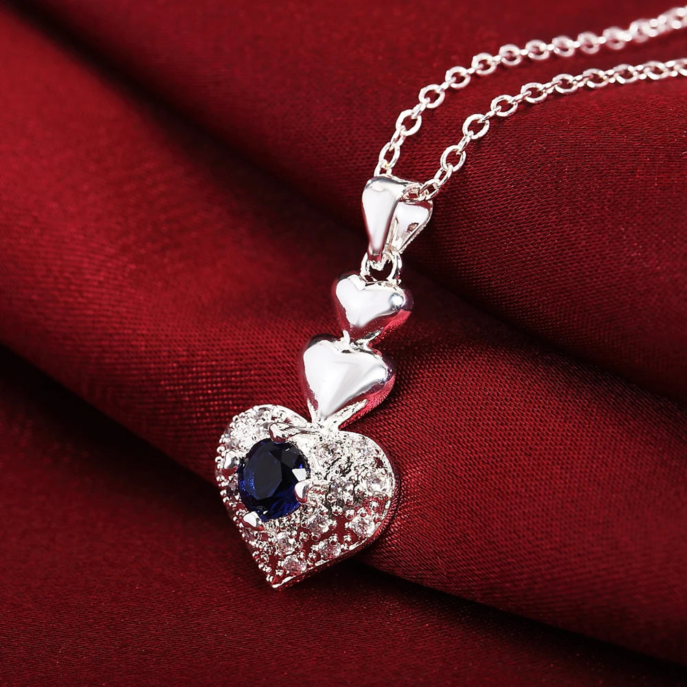 925 Sterling Silver Heart Necklace Earring Crystal CZ stone Zircon jewelry cute Pretty For women wedding lady set TOP quality