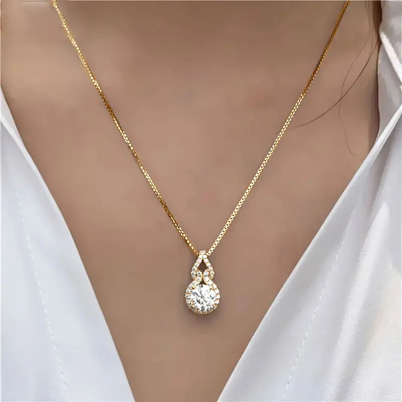OXTAO D Color Moissanite Infinity Pendant Necklace Women Real 925 Sterling Silver Engagement Luxury Gourd Shape Jewelry