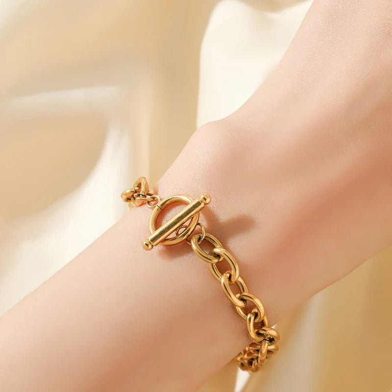 EILIECK 316L Stainless Steel Thicker Bracelet Bangle Fashion OT Buckle Wrist Link Chain High Quality Textured Jewelry Waterproof