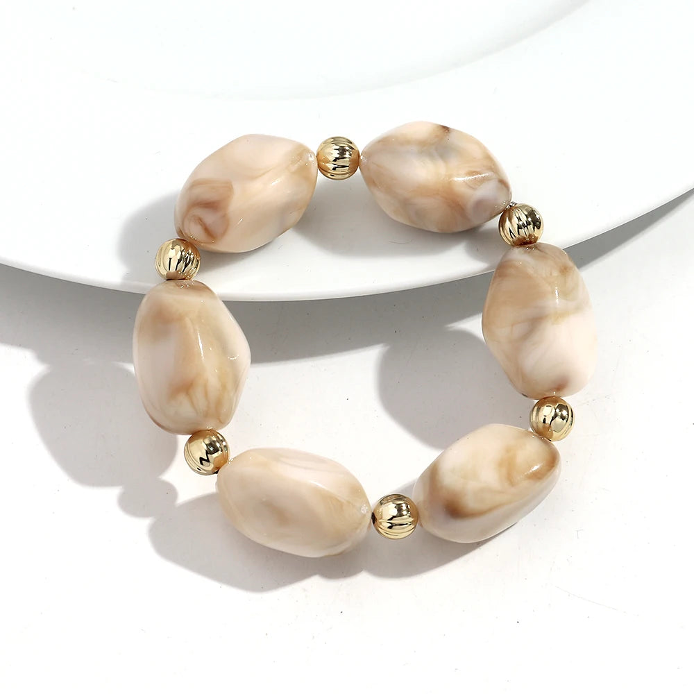 Fashion Acrylic Marbled Irregular Geometry Beads Stretch Bracelet Elegant Colorful Cuff Bangle Bracelets 2026 Trendy Jewelry