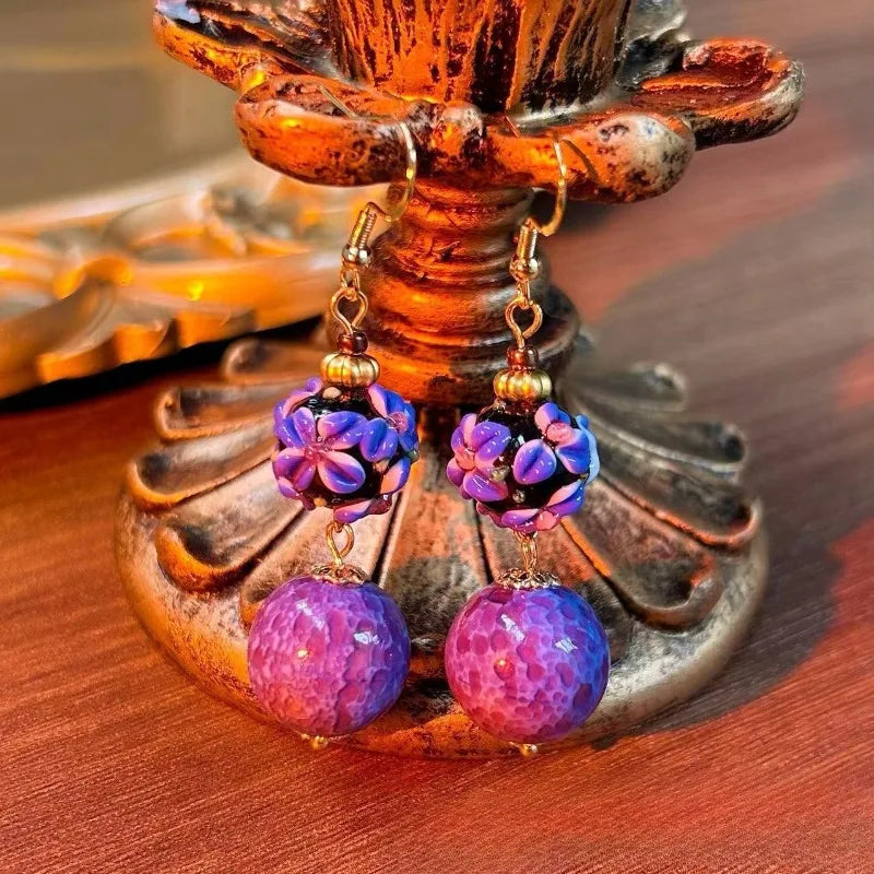 NISHIZAWA Purple Beads Earrings for Women Palace Style Vintage Jewelry Fashion Elegant Banquets Pendientes Mujer