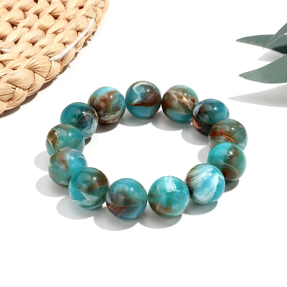 Bohemian Acrylic Colorful Marbled Elastic Round Beads Bracelets Trendy Geometric Stackable Bangle Bracelet Jewelry for woman