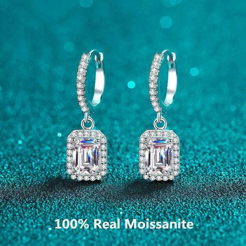 JoiasHome 1CT Emerald Cut Moissanite Earrings 925 Sterling Silver 18K White Gold Plated GRA Certified Fine Jewelry