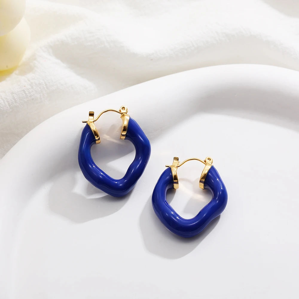 New Trendy Colorful Irregular Geometric Thick Hoop Earrings for Women Enamel Color Circle Hoops Ear Buckle Jewelry Gift