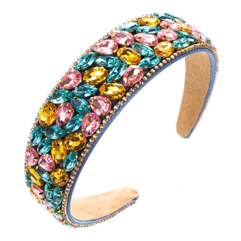 New European and American Fashion Baroque Hair Hoops Full of Diamonds, Retro Wide Edge, Versatile Ball Headband Hair Accessories