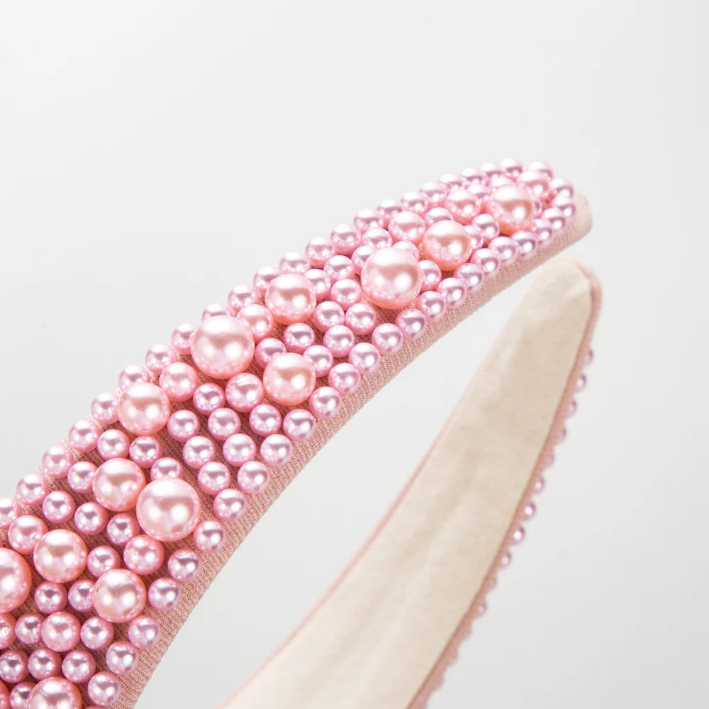 Temperament Handmade Korean Headband Pearl Wide Edge High end Fashion Versatile Hair Band