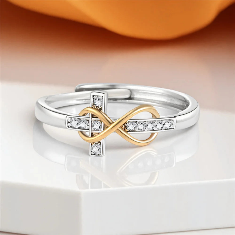 Luxury Female White Zircon Stone Silver Color Wedding Rings Promise Open Adjustable Cross Infinity Engagement Jewelry For Women