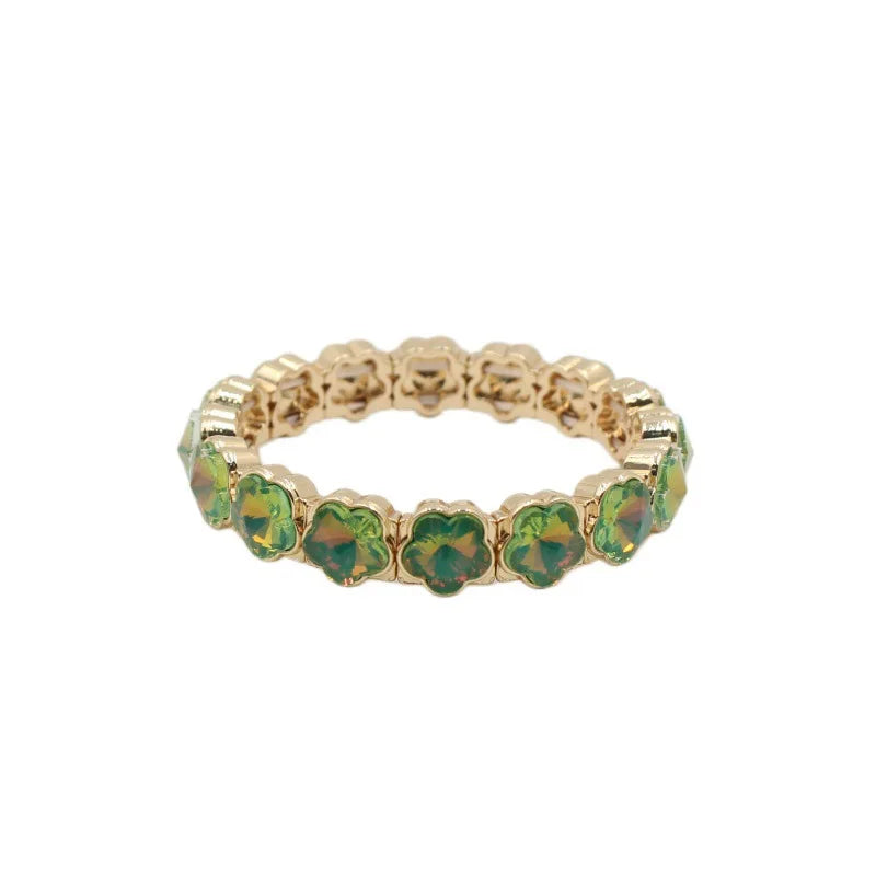 2026 Colored Rhinestone Flower Enamel Gold Bracelet Mocha Full Diamond Elastic Stacked Fashion Bridal Accessories