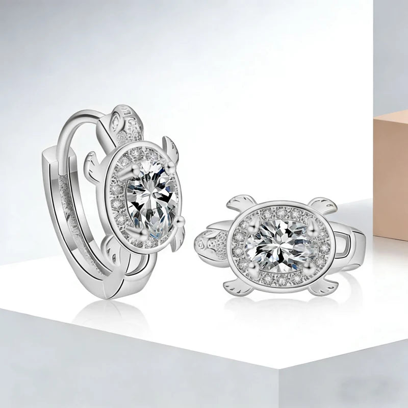 OXTAO Moissanite Cute Turtle Style Hoop Earrings Oval 5x7mm D VVS1 14K Gold Filled Versatile Gold Color Wedding Female Jewelry