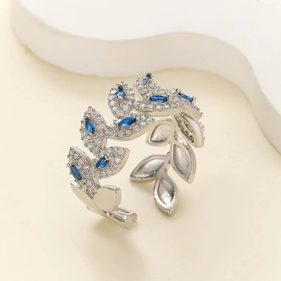 Luxury Female White Blue Zircon Stone Silver Color Wedding Rings Promise Open Adjustable Engagement Jewelry For Women