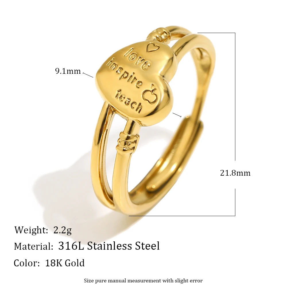 E.B.belle Stainless Steel Open Series Heart Flower Ring Gold Artistic And Sweet Design Women's Jewelry Accessories For Gift