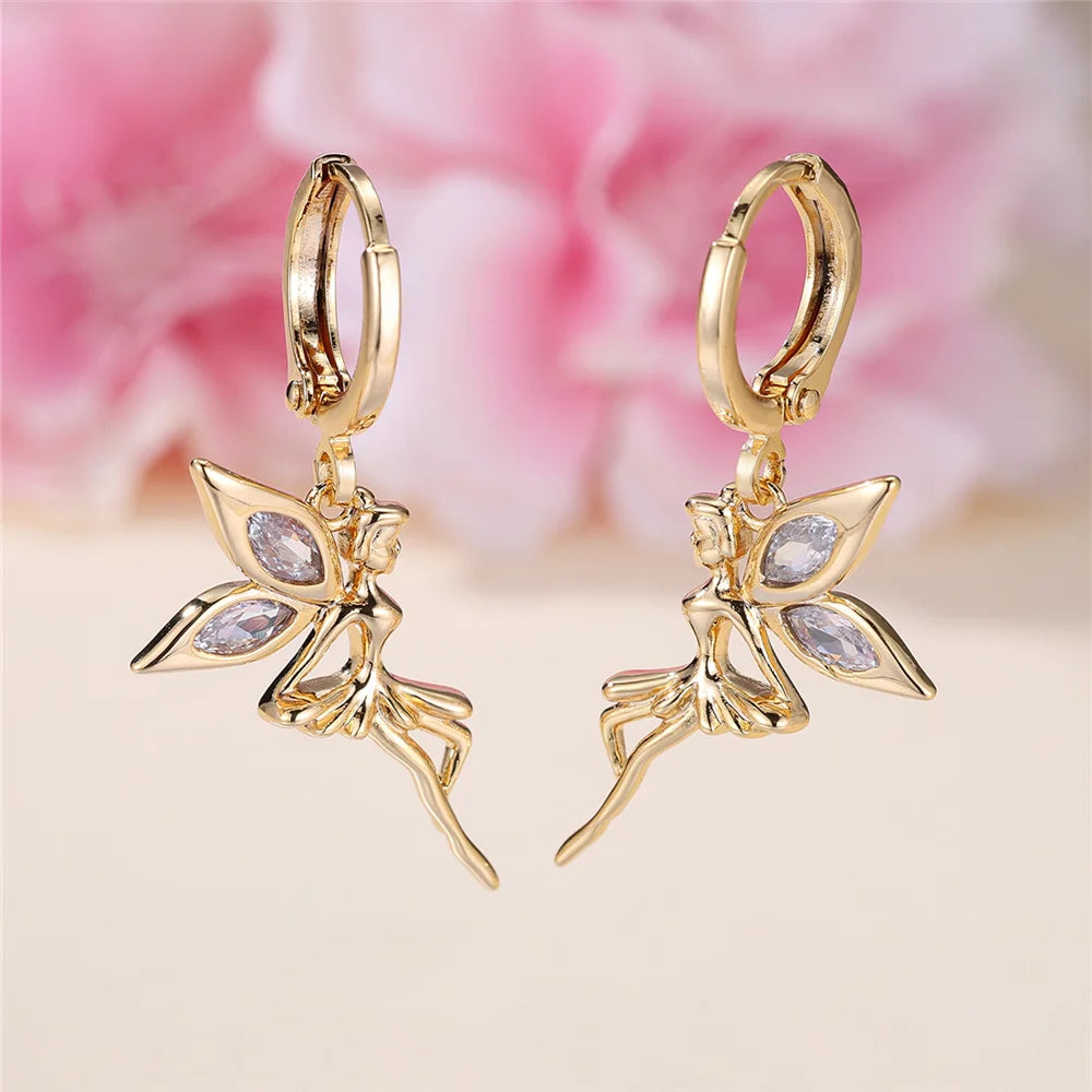 Dainty Female White Fairy Zircon Stone Hoop Earrings Unique Gold Color Girlfriend Gifts Party Jewelry For Women