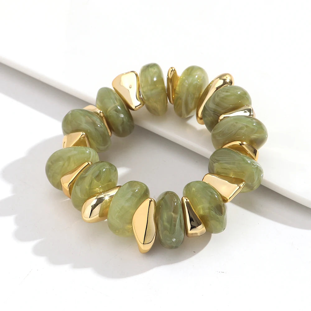 Fashion Acrylic Colorful Irregular Geometric Beads Elastic Bracelets Geometry Beaded Chunky Bracelet for Women New Jewelry Gifts