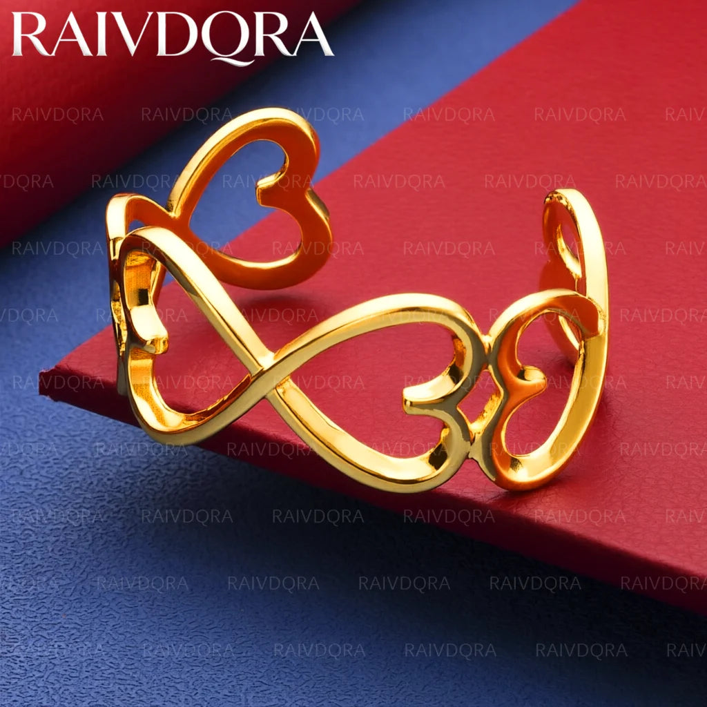 18K Gold Plated Multi Heart Bangle Open Bracelet For Women Fashion Jewelry Elegant Exquisite Party Accessories Gift