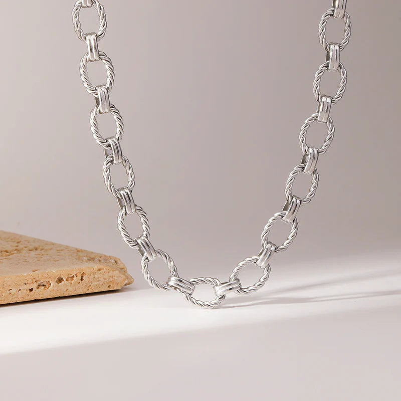 EILIECK 316L Stainless Steel Chain Necklace New Metal Texture Silver Color Fashion Necklace Waterproof Jewelry Bijoux Femme Gift